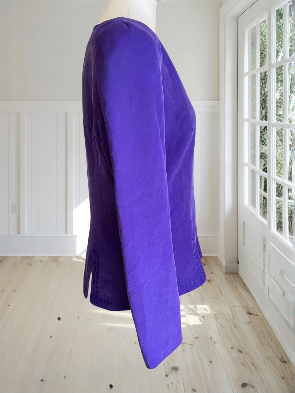 SHOMI Vintage Women's Purple 100% Silk Embroidered Blazer Jacket Sz 10 - Picture 7 of 16